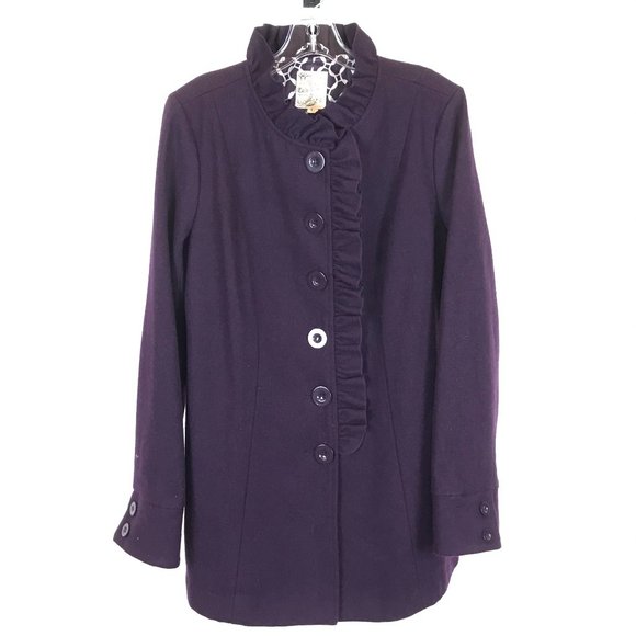 NWT Womens Size Large Anthropolgoe Tulle Wool Blend Ruffle Detail Pea Coat - Picture 1 of 4